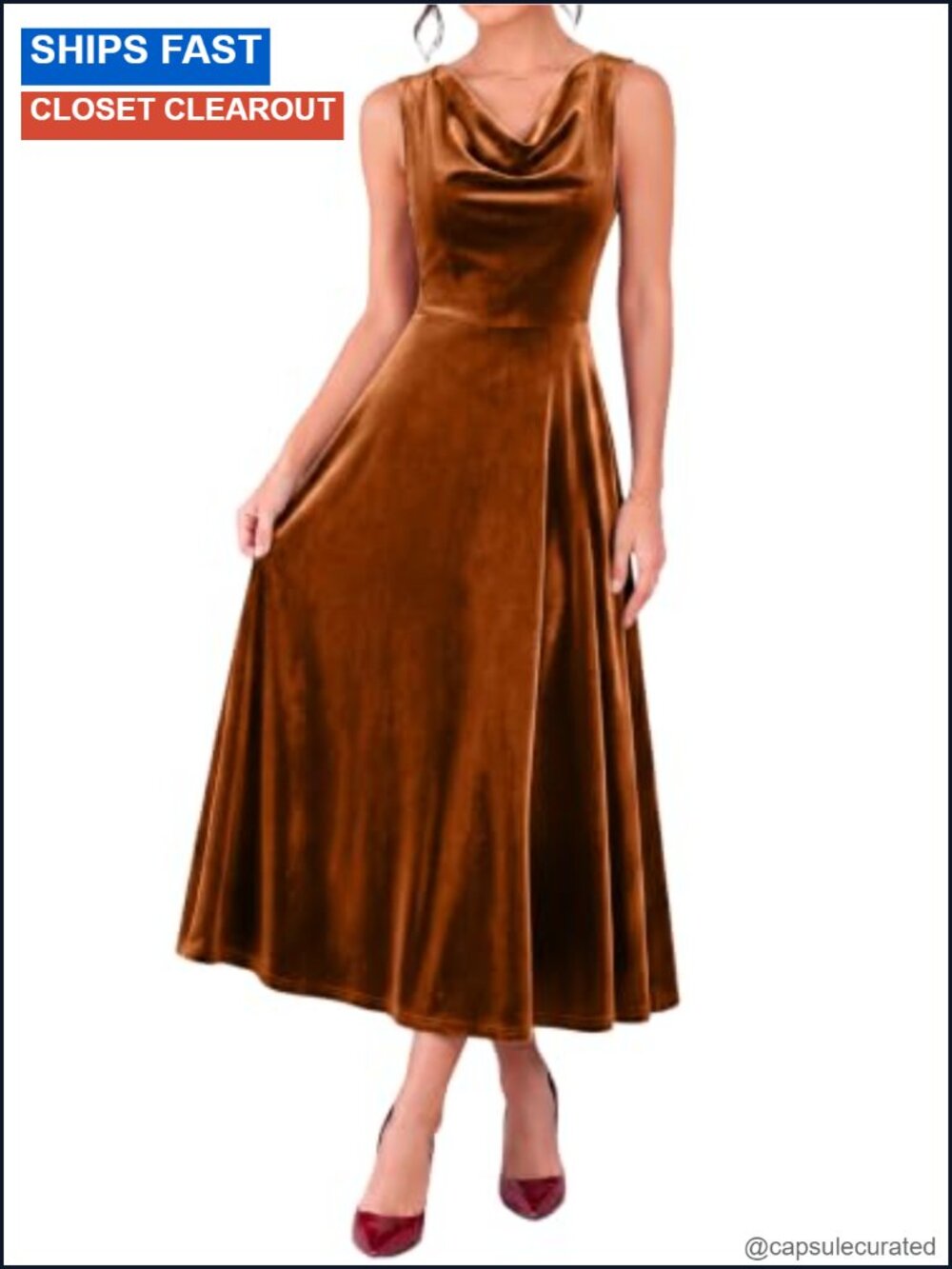 Womens Soft Stretch Velvet Cowl Neck Midi Slip Dress Formal Wedding Guest